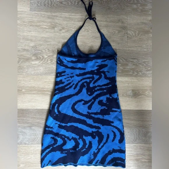 Urban Outfitters Blue Zebra Print Knit Halter Mini Dress Size S - Picture 4 of 7